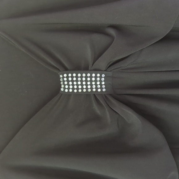 FunFash Empire Waist A-Line Midi Dress XL Black Faux Rhinestone Bling - Picture 7 of 13